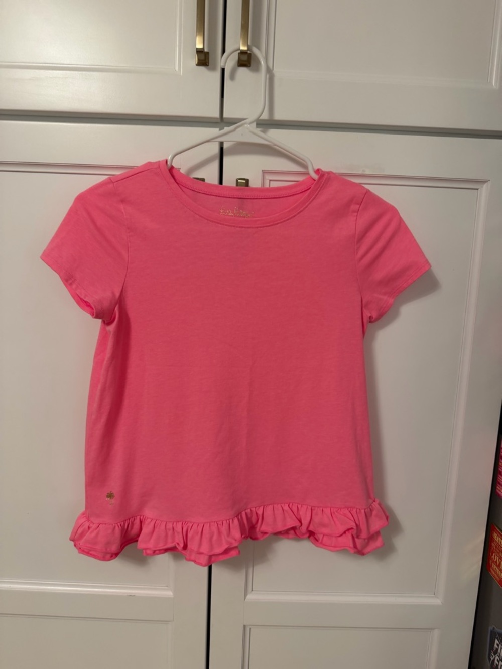 Lilly Pulitzer Bright Pink Ruffle-Hem Short Sleeve Tee